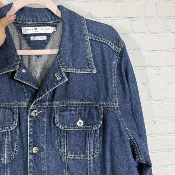 Tommy Hilfiger Trucker Jean Jacket Women Plus 2X Denim Cotton Western Cowboy - Picture 3 of 11